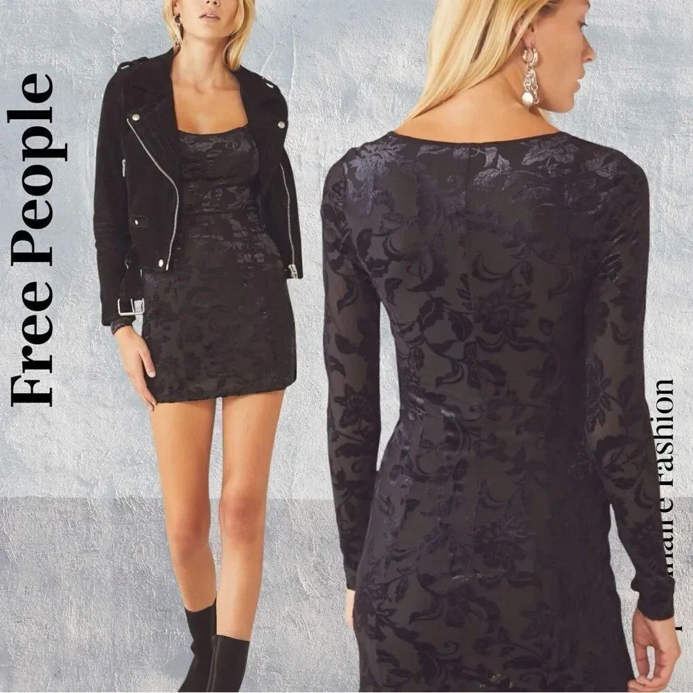 Free People Lotta Love Burnout Black Velvet Floral Dress XS NWT